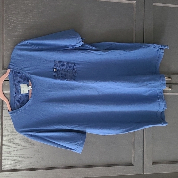 TED BAKER LONDON Cotton short sleeve crew neck blue top Size Large - Picture 2 of 8